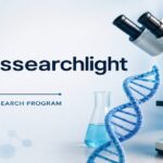 Simonssearchlight com rare disease research program with microscope and DNA model