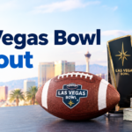 : Las Vegas Bowl football, trophy, and money representing the game payout