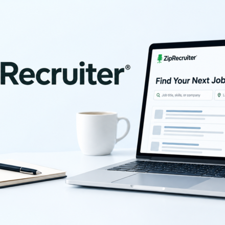 ZipRecruiter job search website displayed on a laptop with a job-search workspace