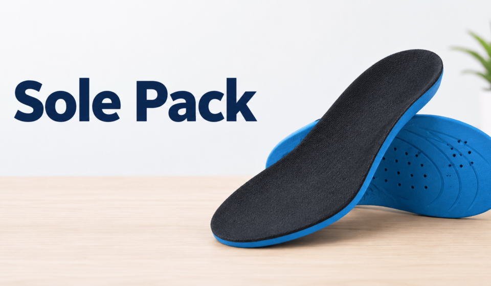 A pair of cushioned insoles representing a Sole Pack guide