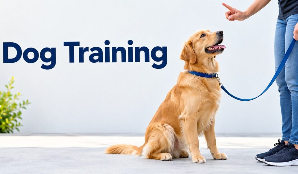 Dog sitting attentively during a professional training session